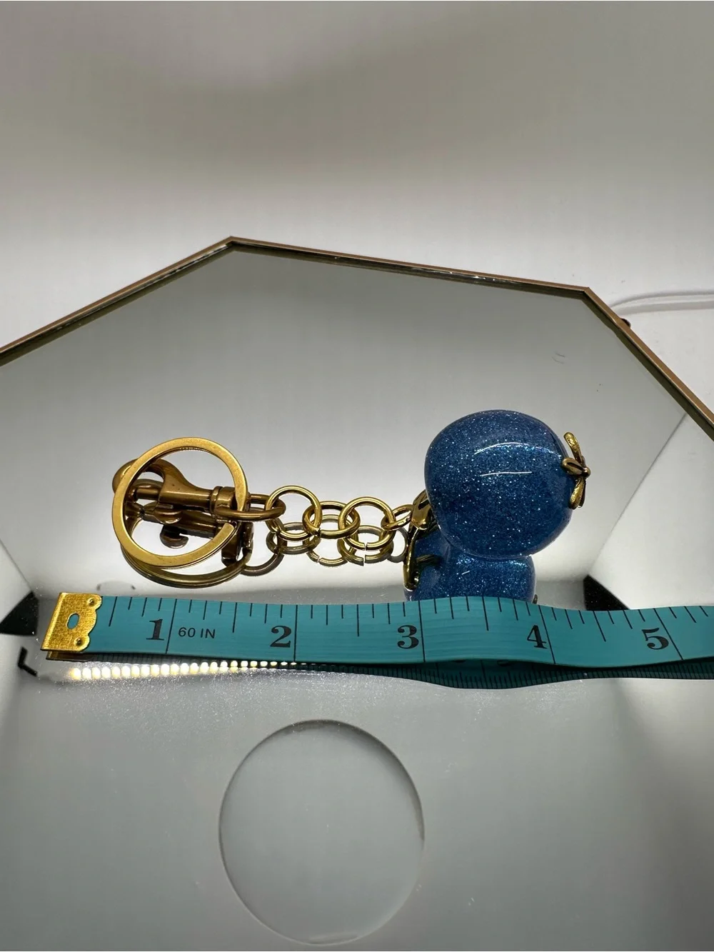 Sparkling Blue Apple Keychain Charm with Gold Tone Hardware